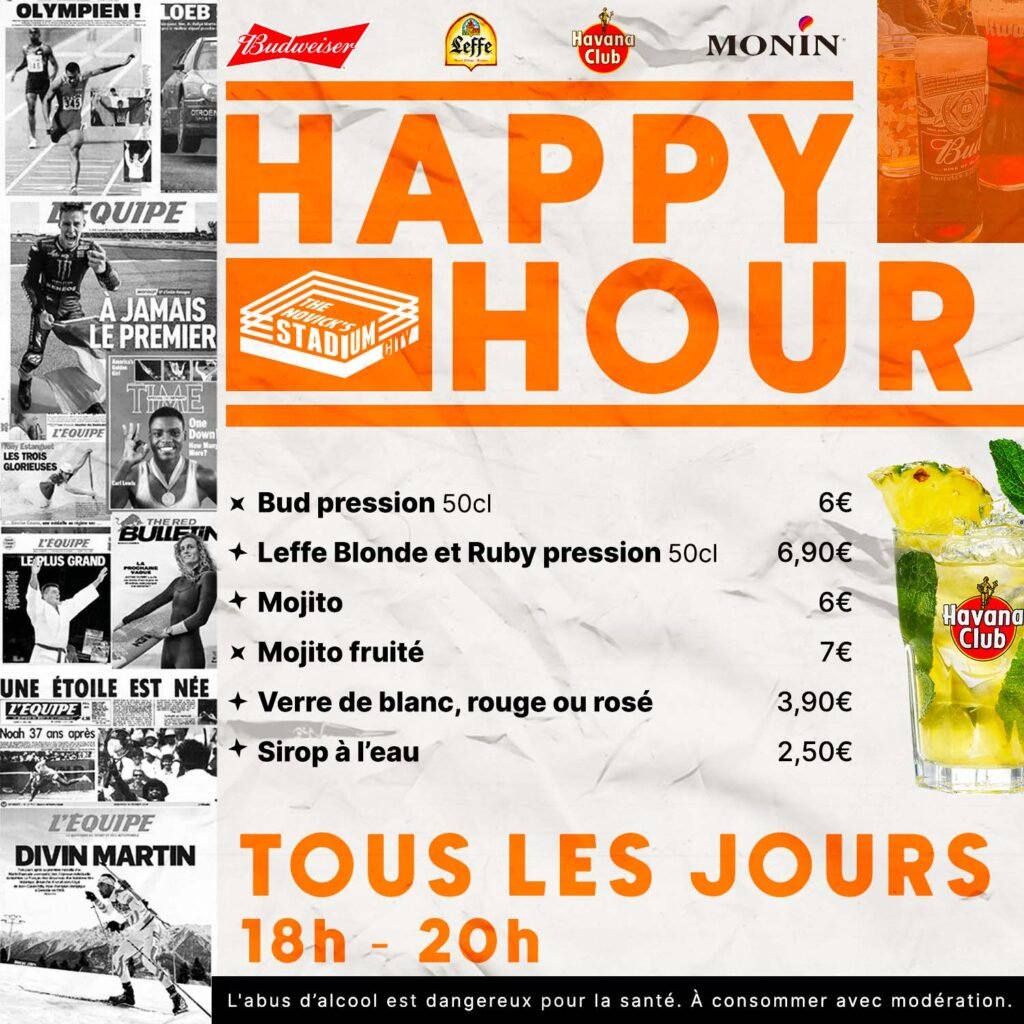 Happy Hour tous les jours de 18h à 20h